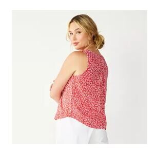 Draper James RSVP Red White Leaf Print Tank Top Size M Sleeveless Shirt EUC